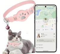 Collier GPS Chat, Traceur GPS Chat Tracker, sans Abonnement Mensuel, sans Carte SIM, Compatible avec Goo- gle Find My (Android Uniquement) (Collier + pisteur Rose)