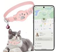 Collier GPS Chat, Traceur GPS Chat Tracker, sans Abonnement Mensuel, sans Carte SIM, Compatible avec Goo- gle Find My (Android Uniquement) (Collier + pisteur Rose)