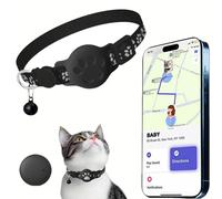 Collier GPS Chat, Traceur GPS Chat Tracker, sans Abonnement Mensuel, sans Carte SIM, Localisation Temps Réel, Imperméable et Durable, Alerte Intelligente Anti-Perte (Black-A-iOS and Android)