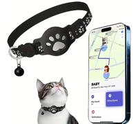 Collier GPS pour chat (compatible avec les systèmes Apple et Android) Fonctionne avec goo- gle Find My, sans SIM sans abonnement, surveillance d'activité, IP67, batterie 365+jours (Noir)