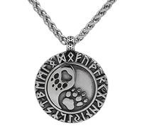 Collier Griffe d'ours Viking Rune Yin Yang -Pendentif Talisman de Griffe de Loup D'Odin en Acier Inoxydable Nordique -Unisexe Vintage Bear Paw Totem Fashion Animal Jewelry