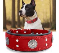 Collier Gros Chien, en Cuir Vrai de 5 cm de Largeur, Artisanal, Robuste, Doux, Luxueux, Attirant l'Œil : Le Meilleur Choix pour Les Races de Chiens de Grande et Moyenne Taille, 42-52 cm, Rouge