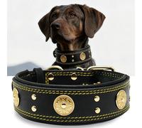 Collier Gros Chien, en Cuir Vrai de 5 cm de Largeur, Artisanal, Robuste, Doux, Luxueux, Attirant l'Œil : Le Meilleur Choix pour Les Races de Chiens de Grande et Moyenne Taille Marron doré L