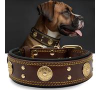 Collier Gros Chien, en Cuir Vrai de 5 cm de Largeur, Artisanal, Robuste, Doux, Luxueux, Attirant l'Œil : Le Meilleur Choix pour Les Races de Chiens de Grande et Moyenne Taille Noir doré L