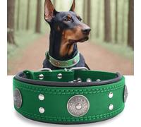 Collier Gros Chien, en Cuir Vrai de 5 cm de Largeur, Artisanal, Robuste, Doux, Luxueux, Attirant l'Œil : Le Meilleur Choix pour Les Races de Chiens de Grande et Moyenne Taille, 57-67 cm, Vert