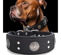 Collier Gros Chien, en Cuir Vrai de 5 cm de Largeur, Artisanal, Robuste, Doux, Luxueux, Attirant l'Œil : Le Meilleur Choix pour Les Races de Chiens de Grande et Moyenne Taille, 57-67 cm, Noir