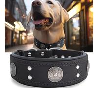 Collier Gros Chien, en Cuir Vrai de 5 cm de Largeur, Artisanal, Robuste, Doux, Luxueux, Attirant l'Œil : Le Meilleur Choix pour Les Races de Chiens de Grande et Moyenne Taille, 50-60 cm, Noir