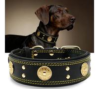 Collier Gros Chien, en Cuir Vrai de 5 cm de Largeur, Artisanal, Robuste, Doux, Luxueux, Attirant l'Œil : Le Meilleur Choix pour Les Races de Chiens de Grande et Moyenne Taille Noir doré M