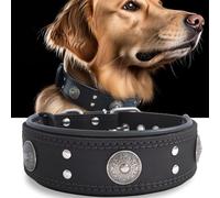 Collier Gros Chien, en Cuir Vrai de 5 cm de Largeur, Artisanal, Robuste, Doux, Luxueux, Attirant l'Œil : Le Meilleur Choix pour Les Races de Chiens de Grande et Moyenne Taille, 42-52 cm, Noir