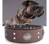 Collier Gros Chien, en Cuir Vrai de 5 cm de Largeur, Artisanal, Robuste, Doux, Luxueux, Attirant l'Œil : Le Meilleur Choix pour Les Races de Chiens de Grande et Moyenne Taille, 50-60 cm, Brun