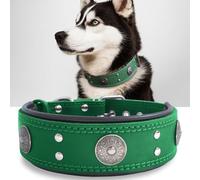 Collier Gros Chien, en Cuir Vrai de 5 cm de Largeur, Artisanal, Robuste, Doux, Luxueux, Attirant l'Œil : Le Meilleur Choix pour Les Races de Chiens de Grande et Moyenne Taille, 50-60 cm, Vert