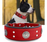 Collier Gros Chien, en Cuir Vrai de 5 cm de Largeur, Artisanal, Robuste, Doux, Luxueux, Attirant l'Œil : Le Meilleur Choix pour Les Races de Chiens de Grande et Moyenne Taille, 50-60 cm, Rouge