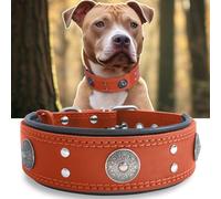 Collier Gros Chien, en Cuir Vrai de 5 cm de Largeur, Artisanal, Robuste, Doux, Luxueux, Attirant l'Œil : Le Meilleur Choix pour Les Races de Chiens de Grande et Moyenne Taille, 57-67 cm, Orange