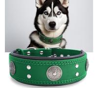 Collier Gros Chien, en Cuir Vrai de 5 cm de Largeur, Artisanal, Robuste, Doux, Luxueux, Attirant l'Œil : Le Meilleur Choix pour Les Races de Chiens de Grande et Moyenne Taille, 50-60 cm, Vert