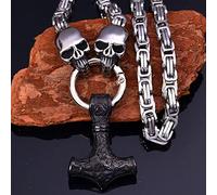 Collier grossier de vélo de vélo de punk, cadeaux de bijoux de Thor's Hammer Pendante Viking Bielry pour les accessoires pour hommes norlaires, chaîne de chaîne Byzance King lourde à la main, B4