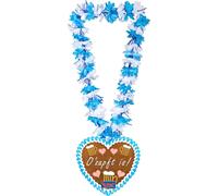 Collier hawaïen cœur de pain d'épices fête populaire bleu-blanc-brun