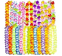 Collier Hawaien Fleurs, 24 PCS Collier de Fleurs Hawaienne, Collier Àfleur Tahitien Décoration Tropicale, Guirlande Fleurs Hawaienne pour Diplômé Beach Party Anniversaire Mariage Carnaval Deco