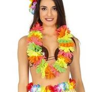 collier hawaïen fleurs tissu fluo multicolore - guirca 17260 Multicolore G