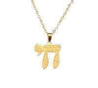 Collier Hébreu Chai pour Femmes en Acier Inoxydable Collier à Pendentifs Hébreu Classique avec la Lettre Chai Signe de Vie Bijoux Juifs Religieux (Or 1)