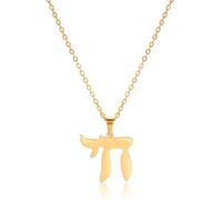 Collier Hébreu Chai pour Femmes en Acier Inoxydable Collier à Pendentifs Hébreu Classique avec la Lettre Chai Signe de Vie Bijoux Juifs Religieux (Or)