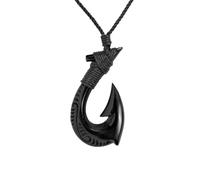 Collier HEI Matau en Corne sculptée à la Main gravé - Collier Pendentif hameçon - Colliers Tribaux pour Hommes de Style Maori - Collier Surfeur - Pendentif en os sculpté