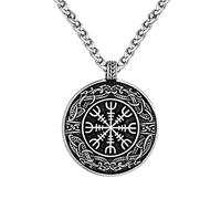 Collier Helm of Awe en Acier Inoxydable pour Homme, Amulette Pendentif Rune Celtique Viking Double Couleur, Mode Rétro Aegishjalmur Totem Hip Hop Clavicule Chaîne Bijoux (Color : Silver)