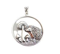 Collier hérisson et champignons en argent sterling 925. Breloque animalière fantaisiste. Chasseur de champignons. Pendentif de conte de fées en quête de nourriture | Avec chaîne de 45 cm | Plaqué