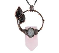 Collier Hexagonal Pointu en Cristal Naturel, Pendentif Géométrique en Cuivre Avec Chaîne en Argent, Ras Du Cou Ovale en Labradorite, Bijou Fantaisie pour Femmes Et Hommes, Quartz Rose