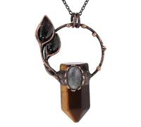 Collier Hexagonal Pointu en Cristal Naturel, Pendentif Géométrique en Cuivre Avec Chaîne en Argent, Ras Du Cou Ovale en Labradorite, Bijou Fantaisie pour Femmes Et Hommes, Œil De Tigre