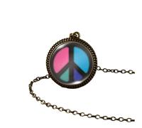 Collier Hippie Accessoires pour Les Femmes et Les Hommes, Hippy Peace Sign Collier Art Painting Vintage Pendant Round Imprimé Photo Glass Dome, Long Colliers for Women Boho, Grunge