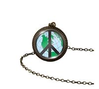 Collier Hippie Accessoires pour Les Femmes et Les Hommes, Hippy Peace Sign Collier Art Painting Vintage Pendant Round Imprimé Photo Glass Dome, Long Colliers for Women Boho, Grunge