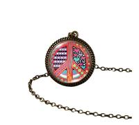 Collier Hippie Accessoires pour Les Femmes et Les Hommes, Hippy Peace Sign Collier Art Painting Vintage Pendant Round Imprimé Photo Glass Dome, Long Colliers for Women Boho, Grunge