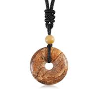 Collier hippie en améthyste de 25 mm avec pendentif en forme de donut en pierre précieuse naturelle et corde réglable pour homme et femme, One Size, Acétate, Pas de pierre précieuse