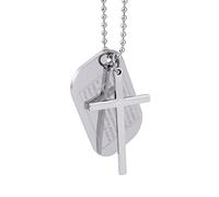 Collier Homme Acier Inoxydable Pendentif Croix Et Insigne Militaire Bible Punk