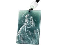 Collier Homme Authentique Jadéite Naturelle Eau Bleue Père Jésus Foi Pendentif Exquis Mode Personnalité Homme et Femme Bijoux Collier