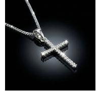 Collier - Homme - Chaîne et Pendentif - Croix - Zircons - Blanc - Plaqué Rhodium - Argent 925/1000 - 50 cm