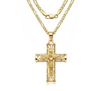 Collier - Homme - Croix - Crucifix - Plaqué Or Jaune 750/1000 - 50 x 30 mm - 60 cm