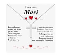 Collier Homme Croix en Argent Sterling 925 pour Mari ou Petit Ami fiancé Cadeau Anniversaire ou Noël Cadeaux pour Lui Saint Valentin Coffret avec DÉDICACE incluse (Mari)