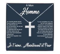 Collier Homme Croix en Argent Sterling 925 pour Mari ou Petit Ami fiancé Cadeau Anniversaire ou Noël Cadeaux pour Lui Saint Valentin Coffret avec DÉDICACE incluse (Homme)