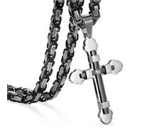 Collier Homme En Acier Inoxydable Avec Pendentif Croix Double Face, Style Punk Rock, Chaîne Byzantine Vintage, Idéal Au Quotidien(Silver)