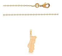 Collier - Homme/Femme - Chaîne et Pendentif - Carte Pays - Portugal - Plaqué Or Jaune 750/1000 - 3 Microns - 50 cm