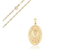 Collier - Homme/Femme - Chaîne et Pendentif - Médaille - Ovale - Jésus Christ - Plaqué Or Jaune 750/1000 - 3 Microns - 60 cm