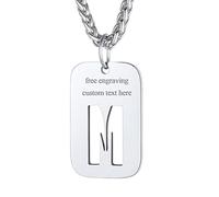 Collier Homme Lettre Initial Plaque Identification Militaire Armé Personnalisable Chaine Pendentif Femme Prénom Gravure Personnalisé Médaillon M Argenté Bijoux Cadeau Noël Fêtes des Mères Pères