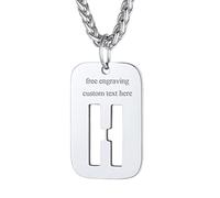 Collier Homme Lettre Initial Plaque Identification Militaire Armé Personnalisable Chaine Pendentif Femme Prénom Gravure Personnalisé Médaillon H Argenté Bijoux Cadeau Noël Fêtes des Mères Pères