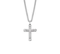 Collier homme - LOTUS - Pendentif croix en acier - Longueur 50 cm - Maille gourmette fine - Argenté