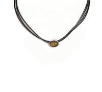 Collier œil de tigre - Design en cuir marron galvanisé - Chaîne clavicule rétro légère de luxe - Accessoire polyvalent pour pull de niche
