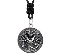 Collier œil d'Horus égyptien avec Croix Ankh en Argent Sterling 925 Pendentif Rond pour Homme Cordon Noir