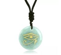 Collier œil d'Horus en Quartz Naturel, Pendentif Rond égyptien sculpté, Cadeau - Aventurine Verte