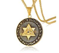 Collier œil triangulaire pour homme, pendentif œil maçonnique tout en voyant avec chaîne de 57,9 cm, collier œil de providence franc-maçon cadeau pour homme et garçon, Non