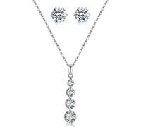 Collier INF Zircon avec pendentif et boucles d'oreilles avec coeur pour femmes Argent